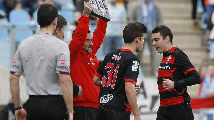 Mina se estrenó con el primer equipo del Celta sustituyendo a Aspas en el Coliseum Alfonso Pérez.