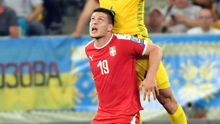 El jugador del Real Madrid Luka Jovic, en el Ucrania-Serbia de clasificación para la Eurocopa 2020.