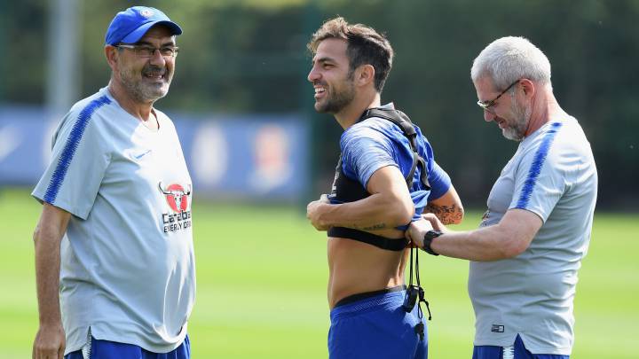 Cesc en un entrenamiento junto a Sarri.