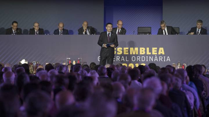 Josep María Bartomeu durante la Asamblea General del Barça del año pasado.