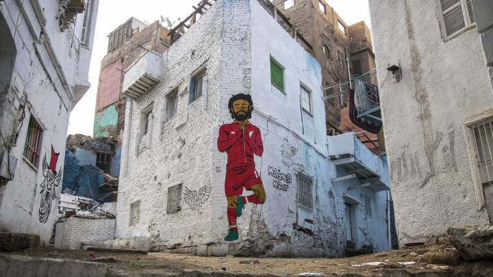 Una pintada de la principal estrella de la selección de Egipto, Mohamed Salah, en una calle del Cairo.