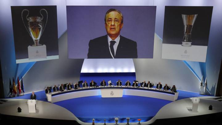 Florentino Pérez durante la Asamblea General de Socios del Real Madrid.