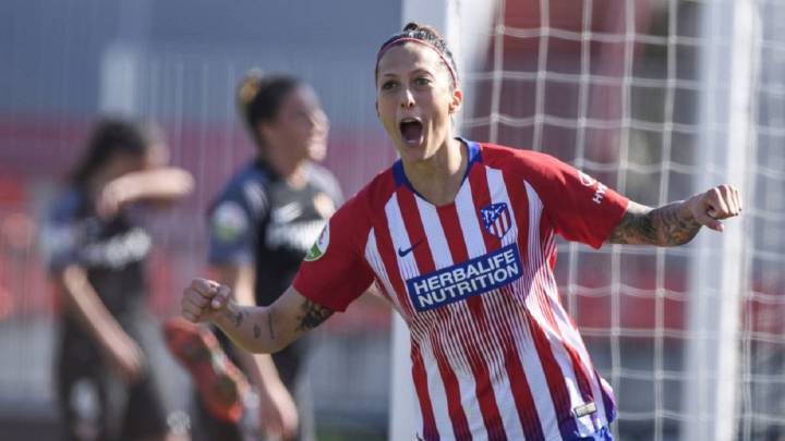 Jenni Hermoso celebrando un gol con el Atlético.