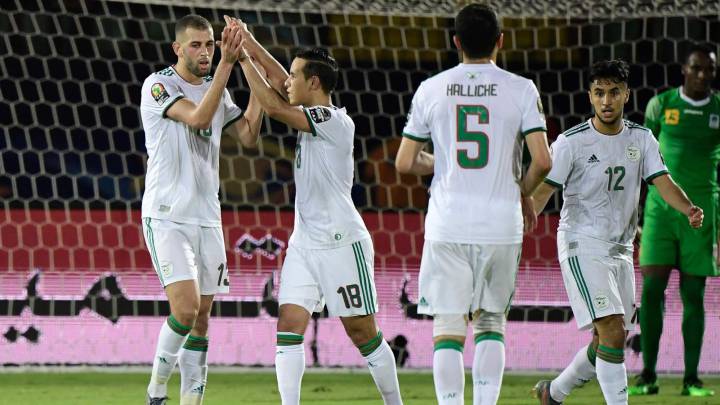 Argelia celebra un gol de Slimani en la Copa de África 2019.