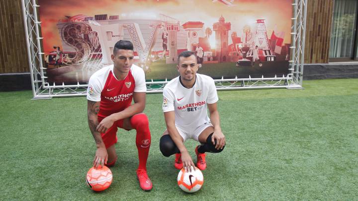 El Sevilla presentó al centrocampista catalán Joan Jordán y al central brasileño Diego Carlos: "En Nervión se me pusieron los pelos de punta", dicen.
