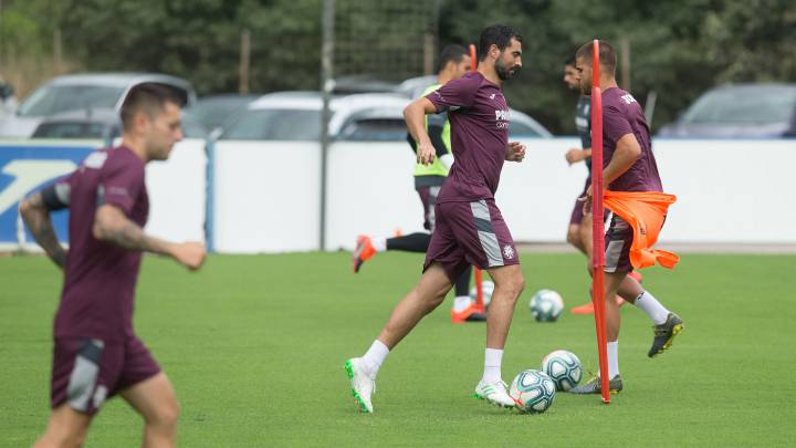 Raúl Albiol, en su primer entrenamiento con el Villarreal.