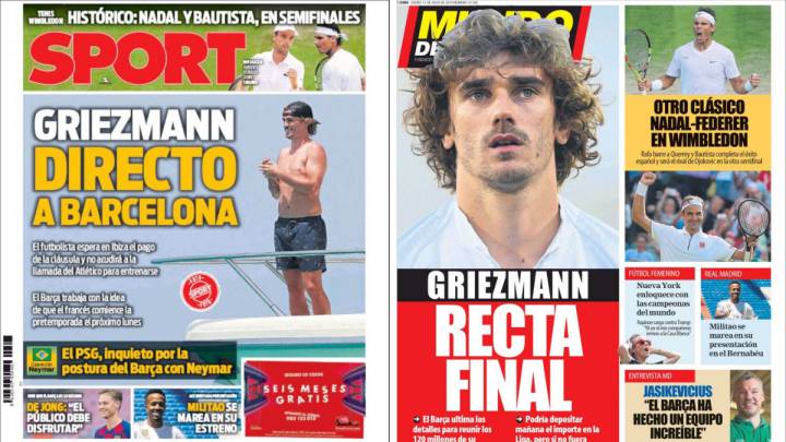 Protada de los diarios Sport y Mundo Deportivo del día 11 de julio de 2019.