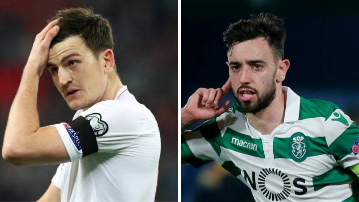 Harry Maguire y Bruno Fernandes jugando con Inglaterra y el Sporting respectivamente.