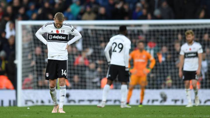 Andre Schurrle tras un gol encajado por el Fulham esta temporada.