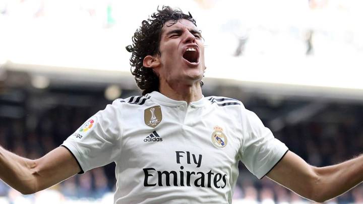 Jesús Vallejo celebrando un gol con el Real Madrid.