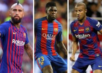 Póker de jugadores en el escaparate azulgrana