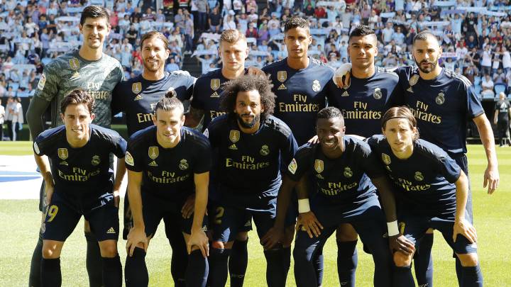 Once titular del Real Madrid en Balaídos: Courtois, Ramos, Kroos, Varane, Casemiro, Benzema; Odriozola, Bale, Marcelo, Vinicius y Modric.