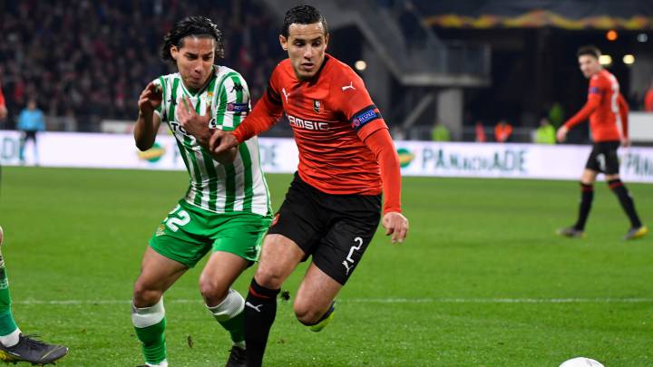 Mehdi Zeffane, durante el Rennes-Betis de la pasa campaña en la Europa League