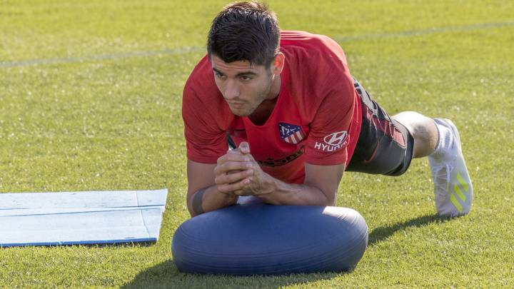 Álvaro Morata, durante un entrenamiento del Atlético de Madrid.