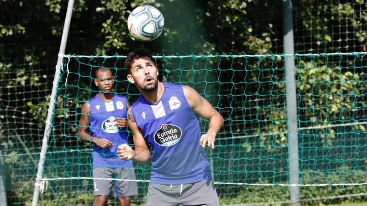 Peru Nolaskoain, durante un entrenamiento del Deportivo.