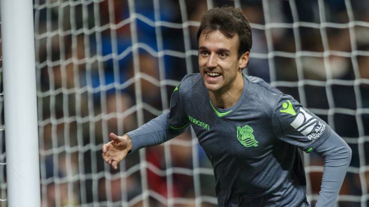 Rubén Pardo celebra su gol en el Bernabéu ante el Real Madrid la pasada campaña.