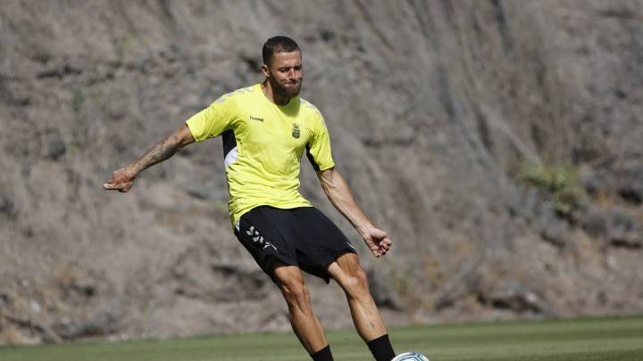 David Timor durante un entrenamiento de pretemporada con la Unión Deportiva Las Palmas.