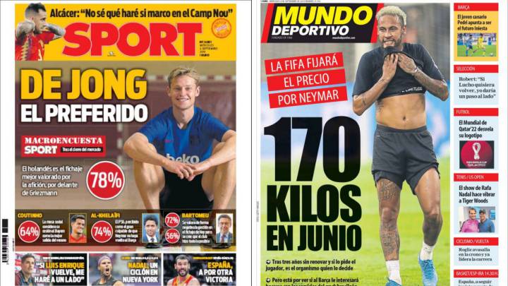 Portadas de los diarios Sport y Mundo Deportivo del día 4 de septiembre de 2019.