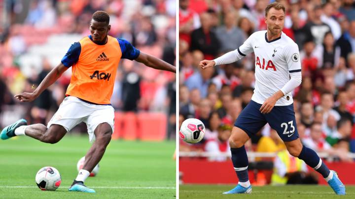 El francés Paul Pogba, del Manchester United, y el danés Christian Eriksen, del Tottenham.