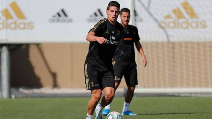 James y Hazard, en el entrenamiento del Real Madrid.