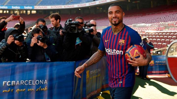 Kevin-Prince Boateng, durante su presentación con el Barcelona.
