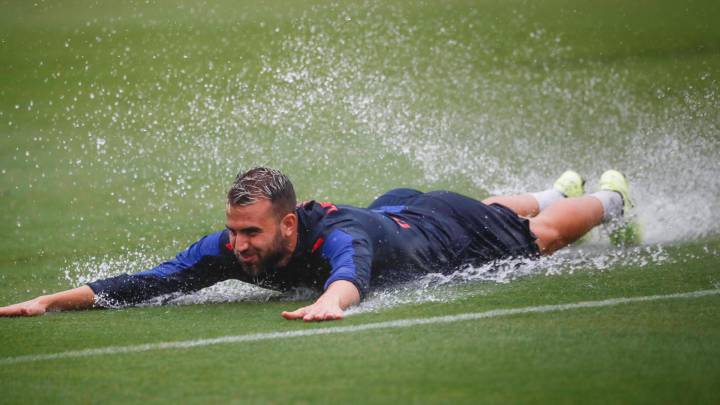 Borja Mayoral, tras el entrenamiento.
