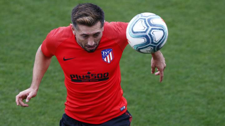 Herrera, en un entrenamiento con el Atlético con el que aún no ha debutado.