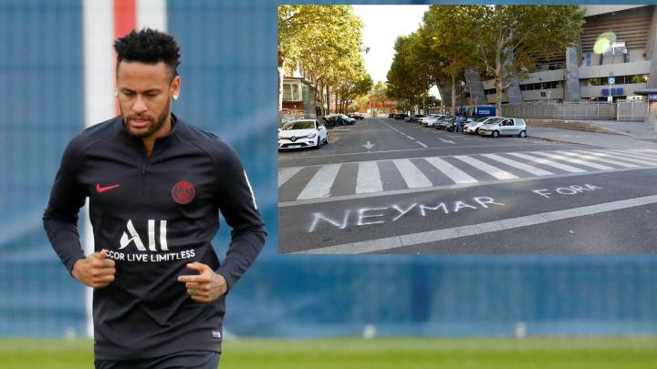 Anti-Neymar signs painted outside PSG's Parc des Princes