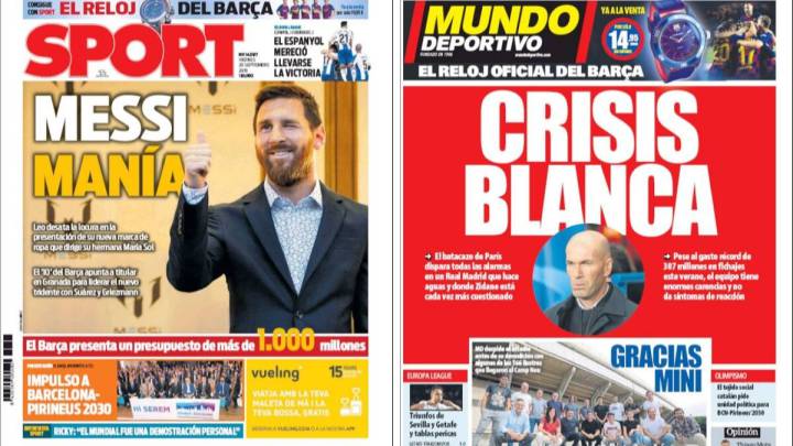 Portadas los diarios deportivos Sport y Mundo Deportivo del día 20 de septiembre de 2019.