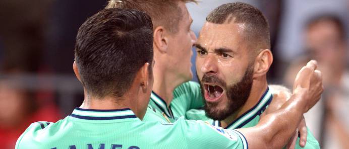 Benzema celebró así su gol ante el Sevilla.