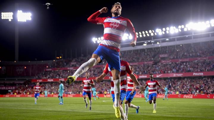 Álvaro Vadillo celebra el gol ante el Barcelona.