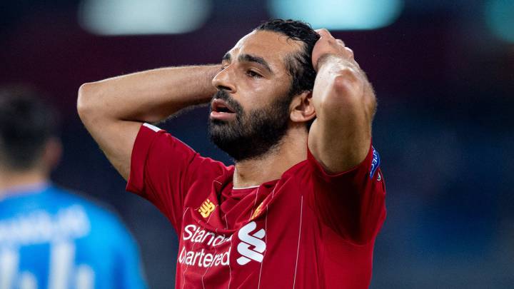 Mohamed Salah durante el Nápoles-Liverpool en San Paolo.