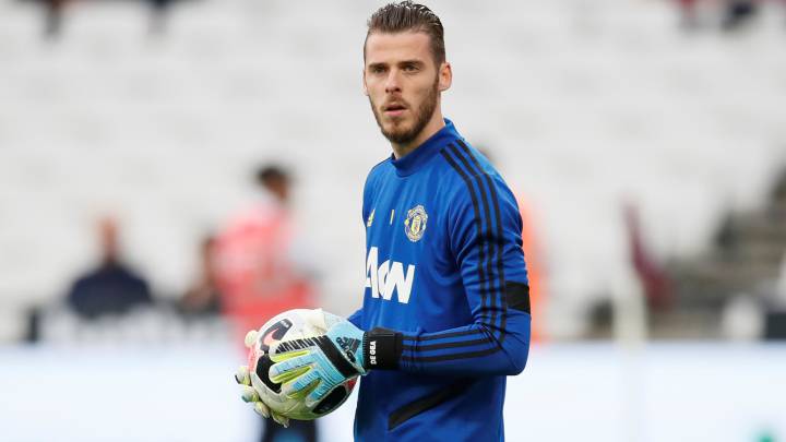 De Gea durante un calentamiento con el Manchester United antes de enfrentarse al West Ham.