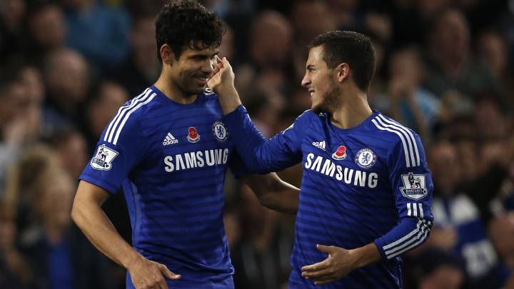 Diego Costa y Hazard, compañeros en el Chelsea y rivales en el Atlético-Real Madrid.