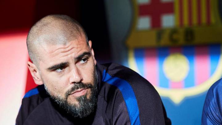 Víctor Valdés, ayer en su comparecencia ante los medios.
