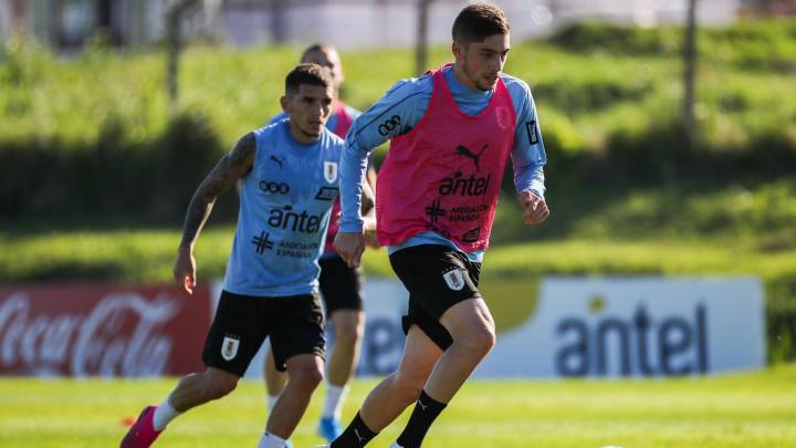Federico Valverde en el entrenamiento de la selección de Uruguay
