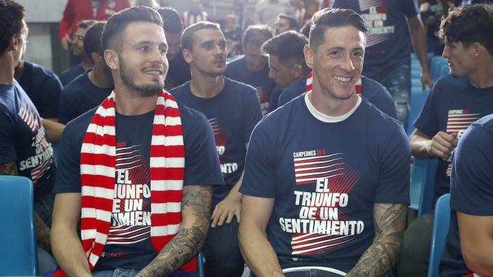 Saúl y Fernando Torres, celebrando la Europa League 2018 ganada por el Atlético.