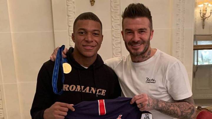 El jugador del PSG, Kylian Mbappé, y el exjugador inglés, David Beckham.