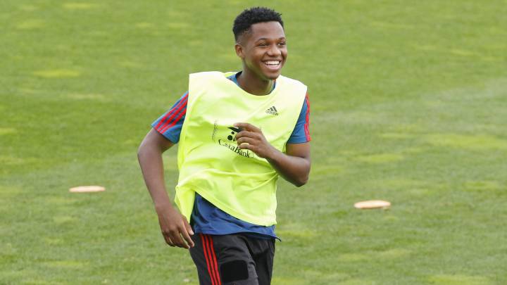 Ansu Fati, en el entrenamiento de la Sub-21.