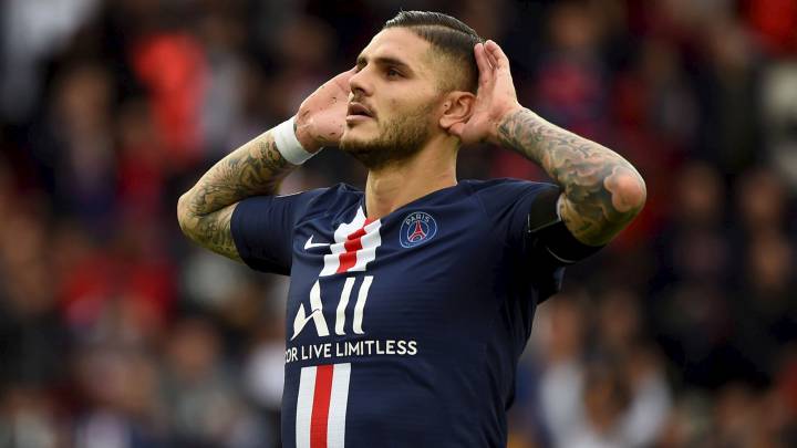 Mauro Icardi celebra su primer gol en Paris Saint-Germain contra el Angers.