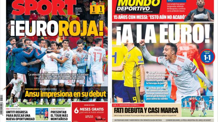 La Euro-Roja, en las portadas catalanas