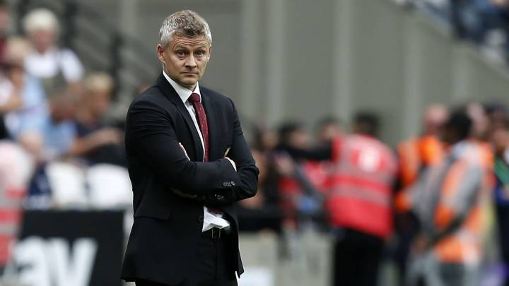 Ole Gunnar Solskjaer durante el encuentro entre Manchester United y West Ham United en el London Stadium.