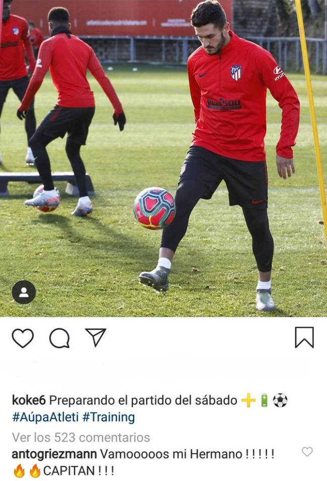 Mensaje de Griezmann a Koke en Instagram.