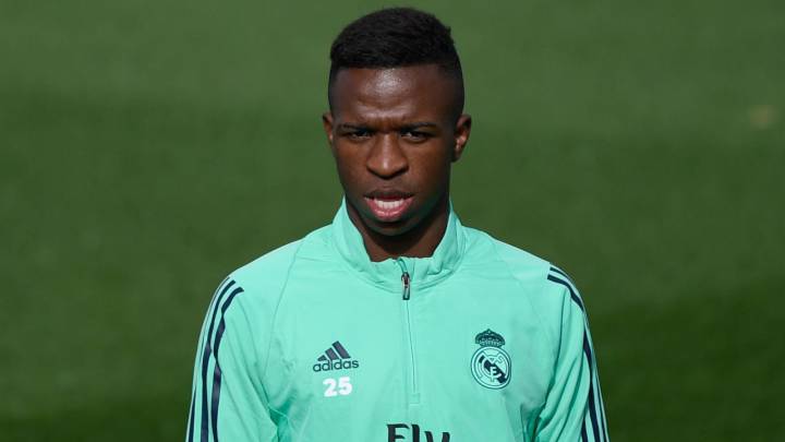 Vinicius, en el último entrenamiento del Real Madrid previo al partido contra el Galatasaray.