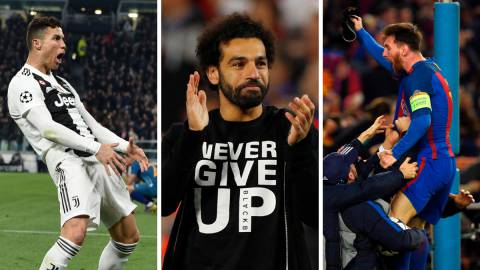 Cristiano, Messi y Salah en varias imágenes icónicas de remontadas en la Champions League.