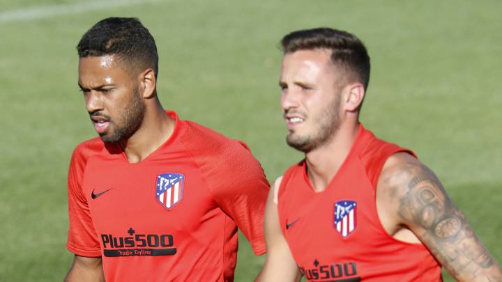Lodi y Saúl, durante un entrenamiento con el Atlético.