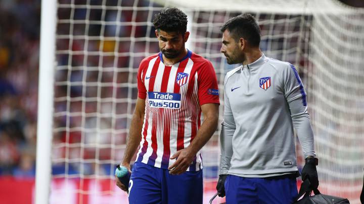 Diego Costa, lesionado en el Atlético-Brujas de la pasada Champions.