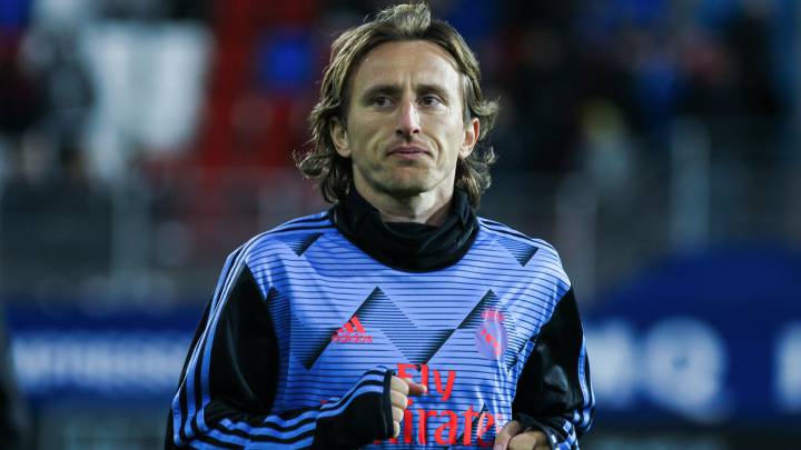 Luka Modric, entrenándose en Ipurua en el último partido que ha jugado el Madrid en Liga. El croata volverá a entrenarse con sus compañeros en Valdebebas.