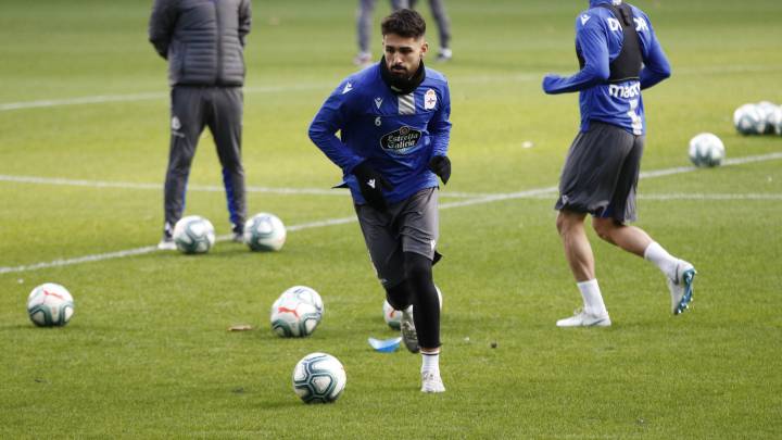 Peru Nolaskoain durante el entrenamiento del Deportivo en Riazor.