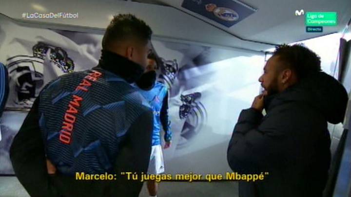 Marcelo habla con Neymar y Casemiro